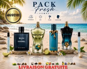 PACK FRESH Homme - 10ml Le Beau Paradise Garden + 10ml Le Beau Le Parfum + 10ml Vulcan Feu + 10ml Bleu de Chanel